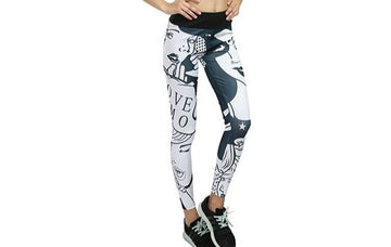 Bold and Huge Graphics I love squats with Lady face Black and White Leggings