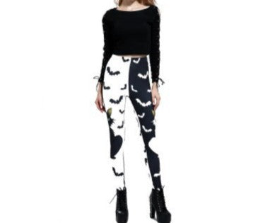 Striking Cat with Flying Bats Design Women's Leggings