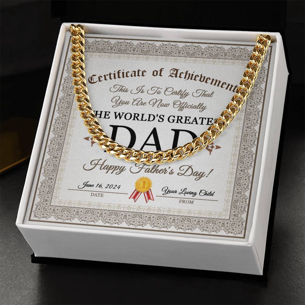 Certificate of Achievement to officially certify The World's Greatest Dad