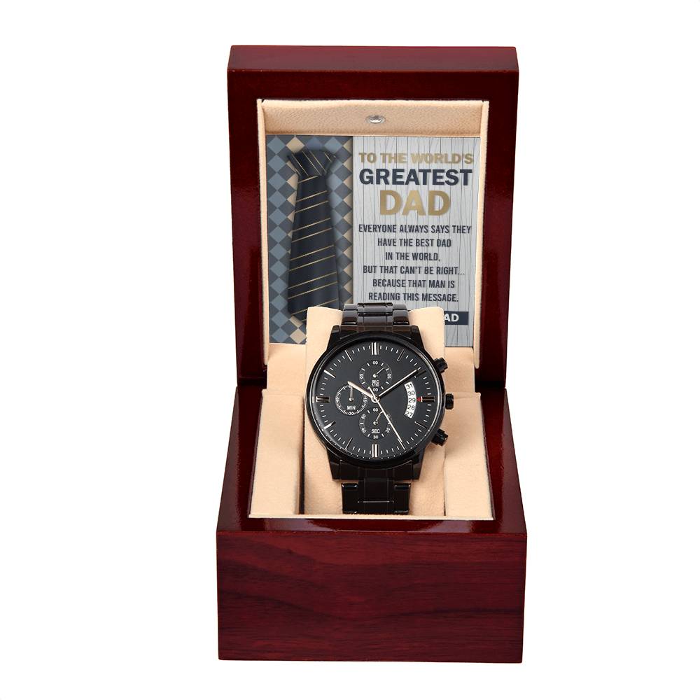 Dad-That Man-Metal Chronograph Watch Black Chronograph Watch with Mahogany Style Luxury Box with Message card