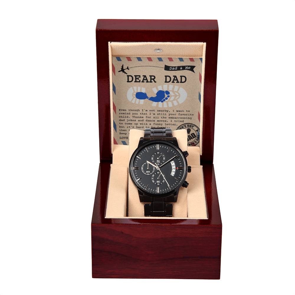 Dad-Your Favorite Child-Metal Chronograph Watch Black Chronograph Watch with Mahogany Style Luxury Box with Message card