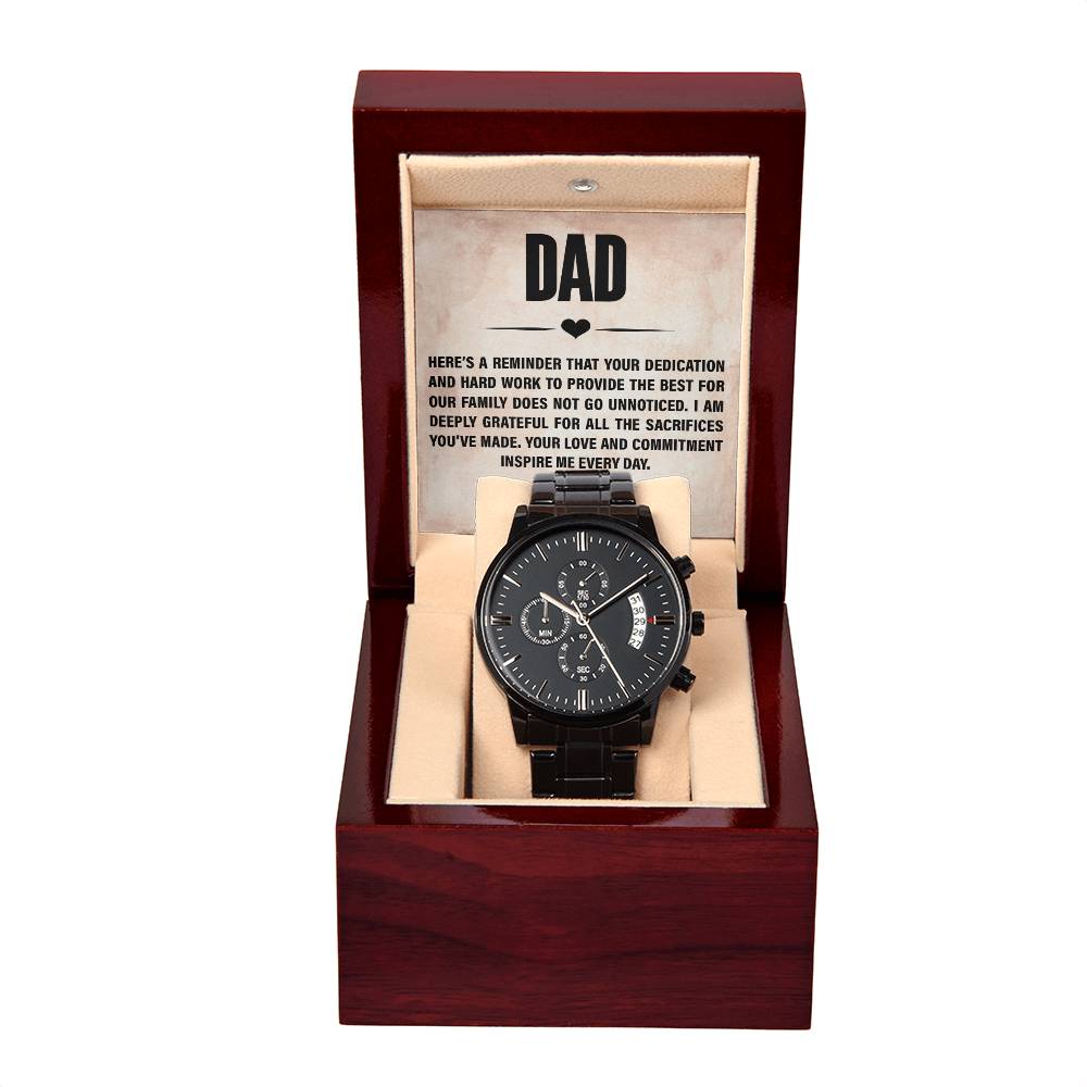 Watch-Happy Father’s Day! Black Chronograph Watch with Mahogany Style Luxury Box with Message card