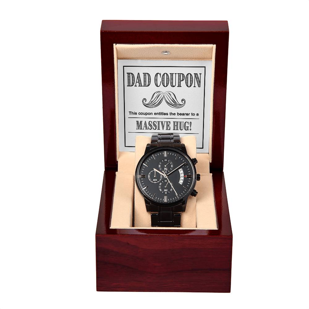 Dad-Massive Hug-Metal Chronograph Watch Black Chronograph Watch with Mahogany Style Luxury Box with Message card