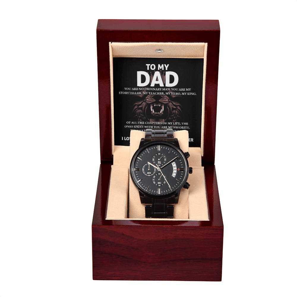 Dad-My Storyteller-Metal Chronograph Watch Black Chronograph Watch with Mahogany Style Luxury Box with Message card