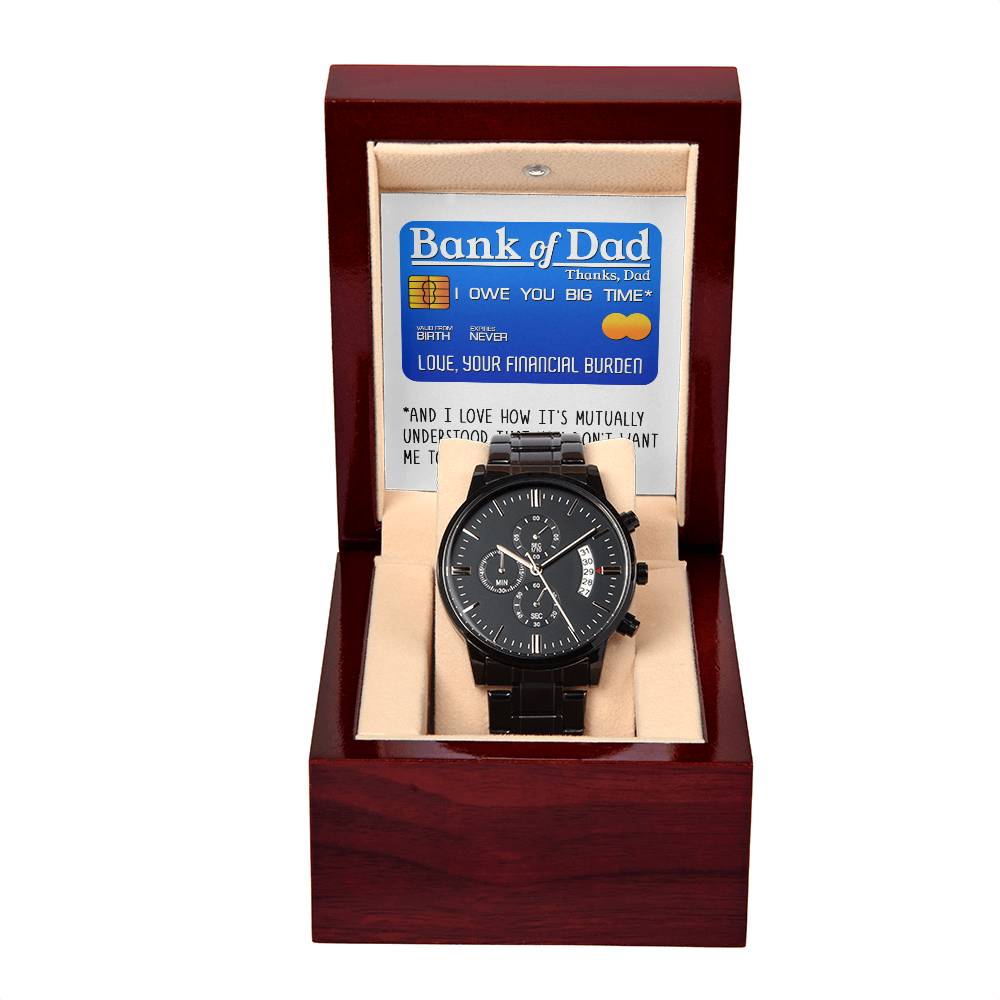 Dad-Bank Of Dad-Metal Chronograph Watch Black Chronograph Watch with Mahogany Style Luxury Box with Message card