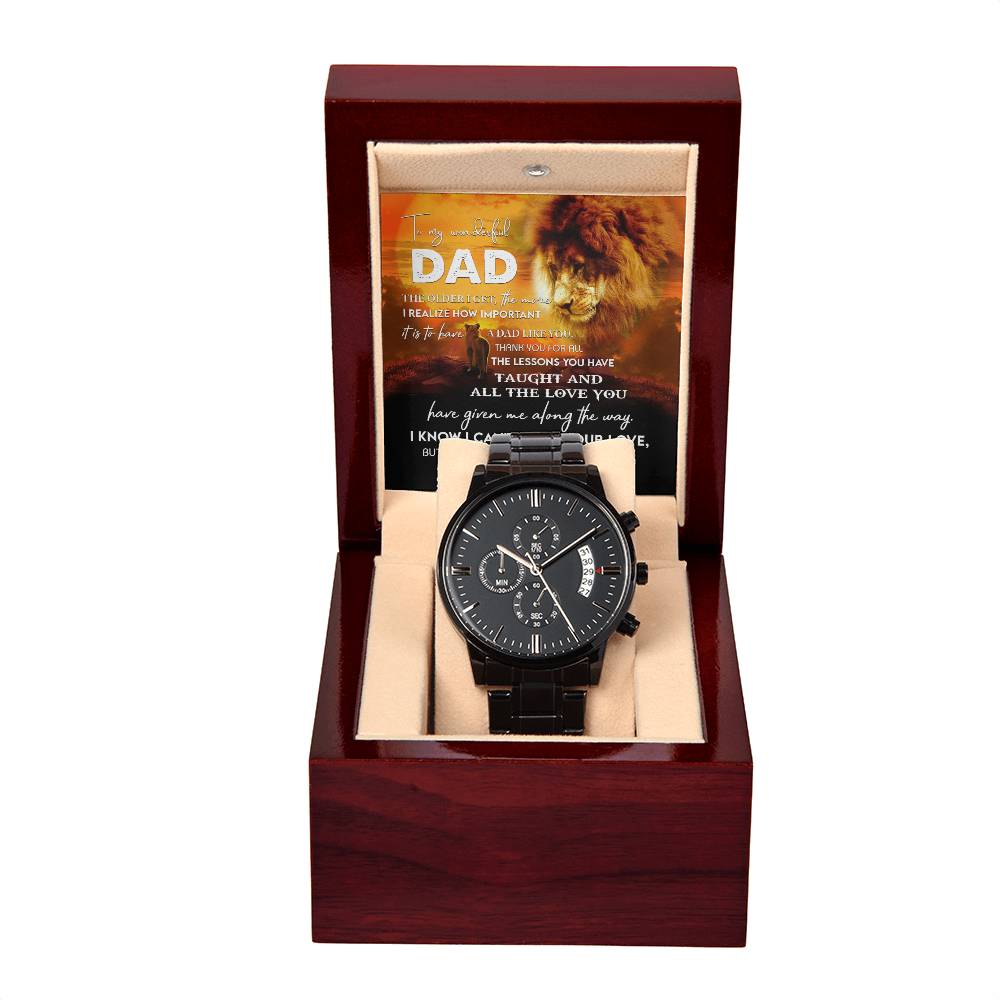 Dad-Repay Your Love-Metal Chronograph Watch Black Chronograph Watch with Mahogany Style Luxury Box with Message card