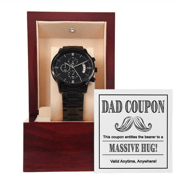 Dad-Massive Hug-Metal Chronograph Watch Black Chronograph Watch with Mahogany Style Luxury Box with Message card