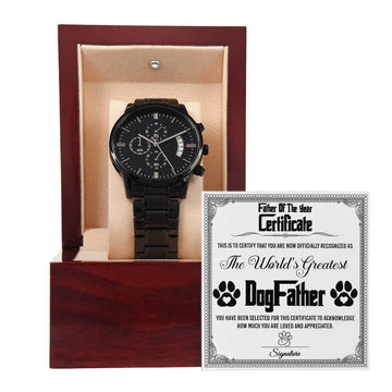 DogFather-The Year Certificate-Metal Chronograph Watch Black Chronograph Watch with Mahogany Style Luxury Box with Message card