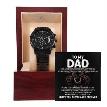 Dad-My Storyteller-Metal Chronograph Watch Black Chronograph Watch with Mahogany Style Luxury Box with Message card