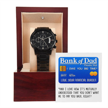 Dad-Bank Of Dad-Metal Chronograph Watch Black Chronograph Watch with Mahogany Style Luxury Box with Message card