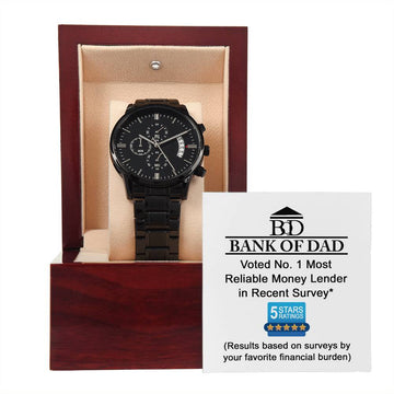 Dad-Financial Burden-Metal Chronograph Watch Black Chronograph Watch with Mahogany Style Luxury Box with Message card