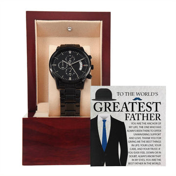 Dad-The Anchor-Metal Chronograph Watch Black Chronograph Watch with Mahogany Style Luxury Box with Message card