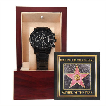 Father-Walk Of Fame-Metal Chronograph Watch Black Chronograph Watch with Mahogany Style Luxury Box with Message card