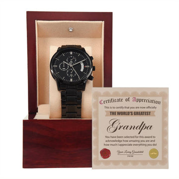 Grandpa-Everything You Do-Metal Chronograph Watch Black Chronograph Watch with Mahogany Style Luxury Box with Message card