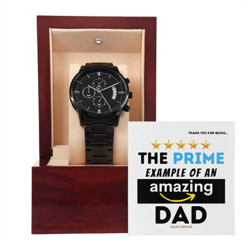 Dad-The Prime Example-Metal Chronograph Watch Black Chronograph Watch with Mahogany Style Luxury Box with Message card