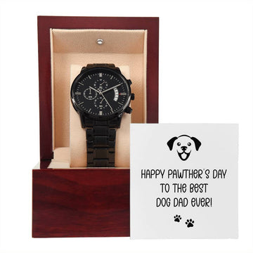 Watch-Happy Pawther’s Day Black Chronograph Watch with Mahogany Style Luxury Box with Message card