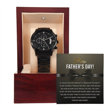 Father_s Day-Truly Special-Metal Chronograph Watch Black Chronograph Watch with Mahogany Style Luxury Box with Message card