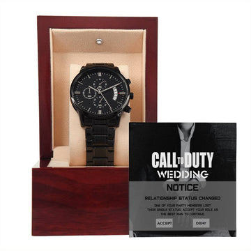 To My Best Man-Call to Duty Wedding Notice-Metal Chronograph Watch Black Chronograph Watch with Mahogany Style Luxury Box with Message card