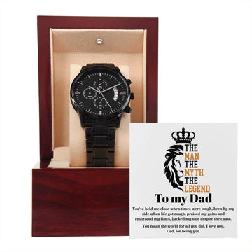 Dad-The Legend-Metal Chronograph Watch Black Chronograph Watch with Mahogany Style Luxury Box with Message card