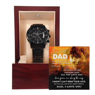 Dad-Repay Your Love-Metal Chronograph Watch Black Chronograph Watch with Mahogany Style Luxury Box with Message card