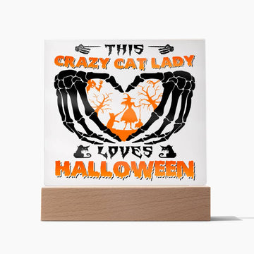 Crazy Cat Lady Loves Halloween decorative plaque with LEDs, Witxh, badass lady, gothic