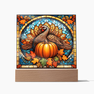 Turkey with pumpkin, thanksgiving, decor, acrylic, xmas, christmas, stained glass, painting