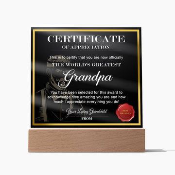 Certificate of Appreciation to the World's Greatest Grandpa