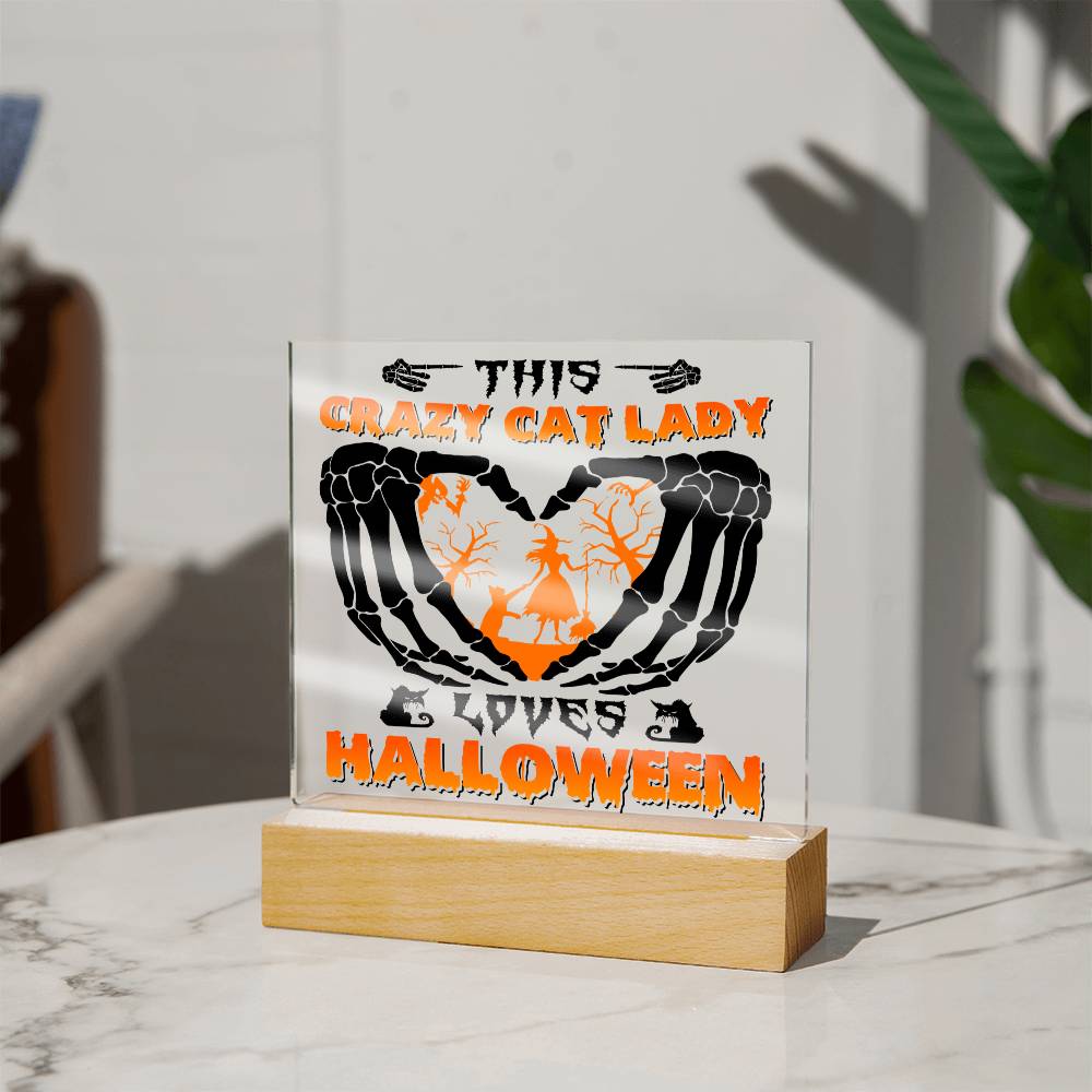 Crazy Cat Lady Loves Halloween decorative plaque with LEDs, Witxh, badass lady, gothic