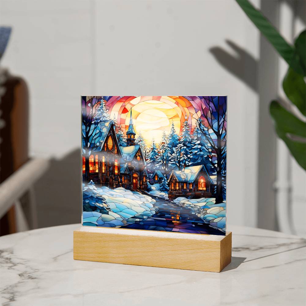 Xmas Stained Glass Painting Snow and Warmth Houses, Gift Ideas, Thanks Giving, Christmas