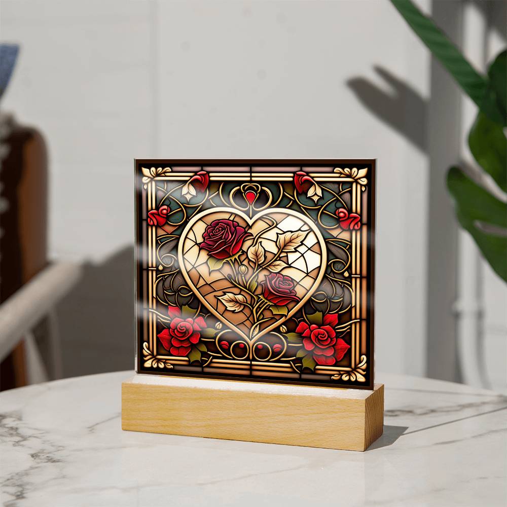 3D Lifelike Vibrant Painting of Roses and Heart on Acrylic with LED Lights, Gift Ideas, Xmas, Valentine, soulmate, Acrylic plaques, Acrylic decorative plaques, seasons greetings, new year, thanksgiving, xmas