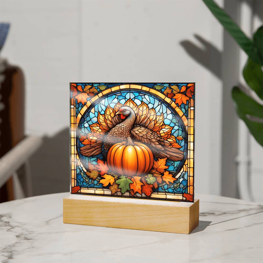 Turkey with pumpkin, thanksgiving, decor, acrylic, xmas, christmas, stained glass, painting