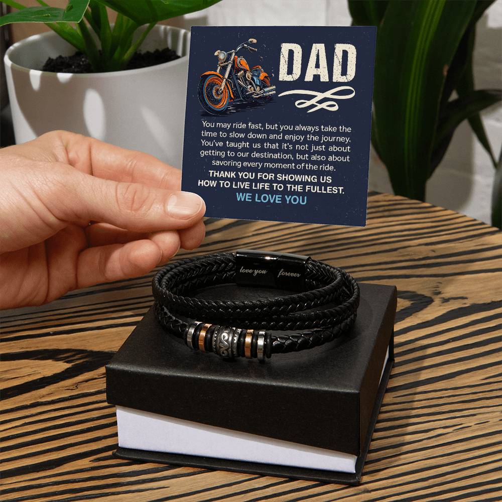 To My Dad-#1 BIKER DAD Love You Forever, leather bracelet