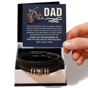 To My Dad-#1 BIKER DAD Love You Forever, leather bracelet