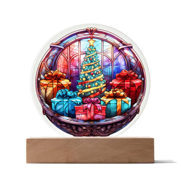 3D Lifelike Vibrant Painting of Christmas Tree with Presents on Acrylic with LED Lights, Gift Ideas, Xmas, Valentine, Acrylic plaques, Acrylic decorative plaques, seasons greetings, new year, thanksgiving, Xmas Tree