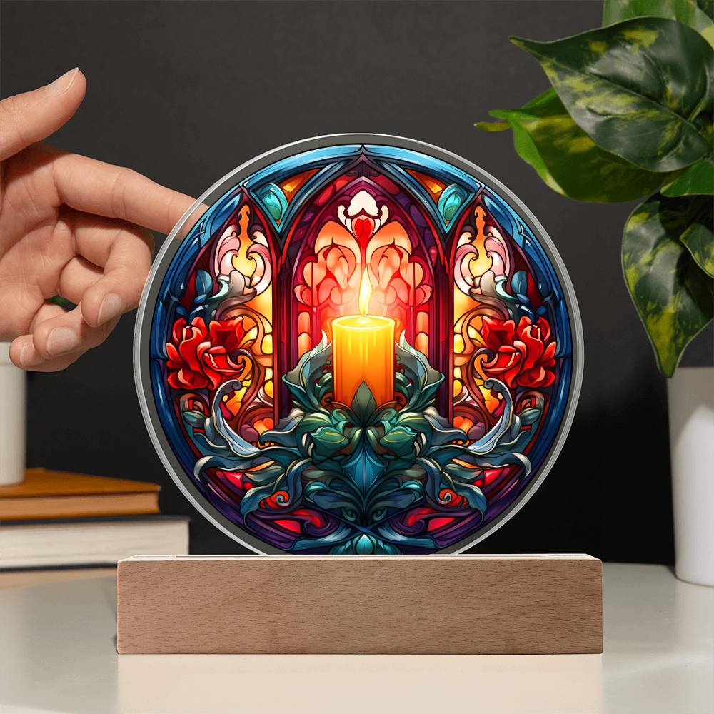 3D Acrylic﻿ Painting Decorative Plaque Lighted Candle on Stained Glass Christmas Gift Ideas For Family Colleagues Business Partners Friends Neighbours Seasons Greetings Thanksgiving