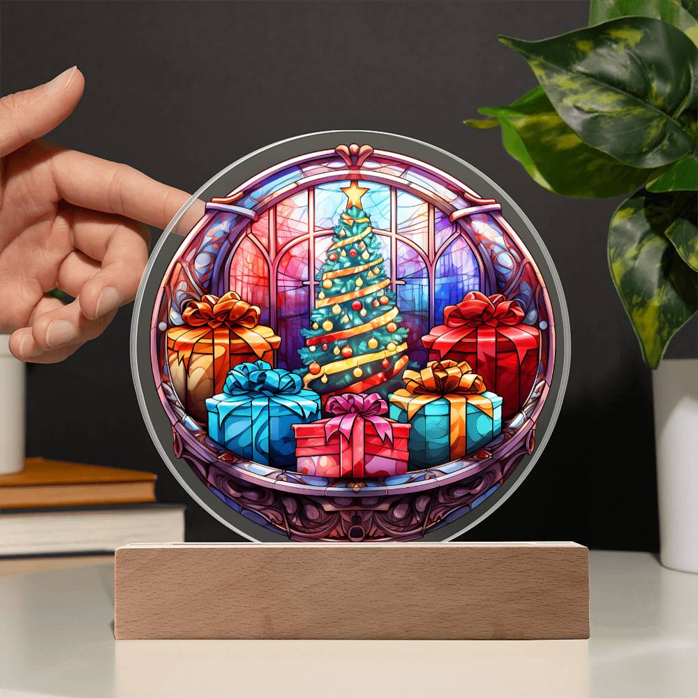 3D Lifelike Vibrant Painting of Christmas Tree with Presents on Acrylic with LED Lights, Gift Ideas, Xmas, Valentine, Acrylic plaques, Acrylic decorative plaques, seasons greetings, new year, thanksgiving, Xmas Tree