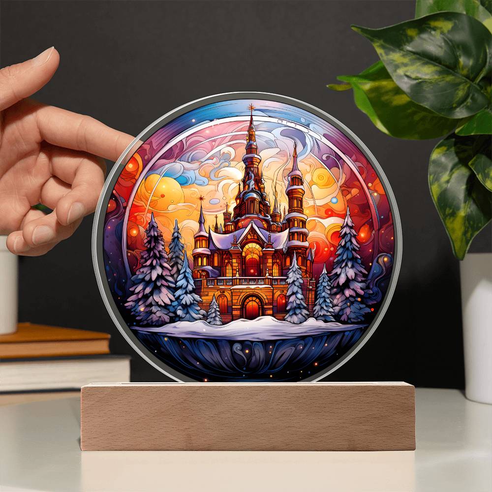 3D Lifelike Vibrant Painting of Castle on Acrylic with LED Lights, Gift Ideas, Xmas, Valentine, , soulmate, Acrylic plaques, Acrylic decorative plaques, seasons greetings, new year, thanksgiving, xmas