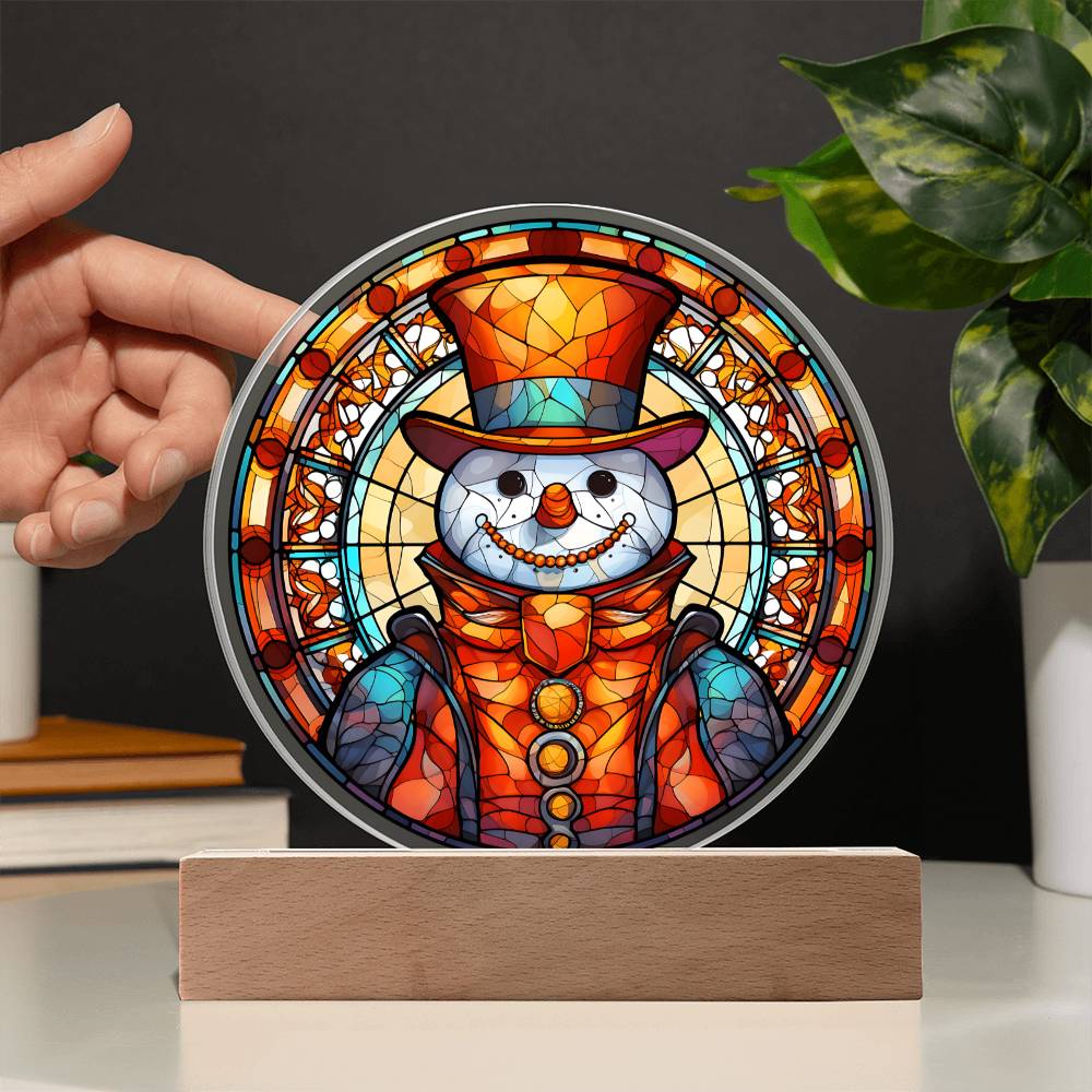 3D Acrylic﻿ Painting Decorative Plaque Snowman on Stained Glass Christmas Gift Ideas For Family Colleagues Business Partners Friends Neighbours Seasons Greetings Thanksgiving