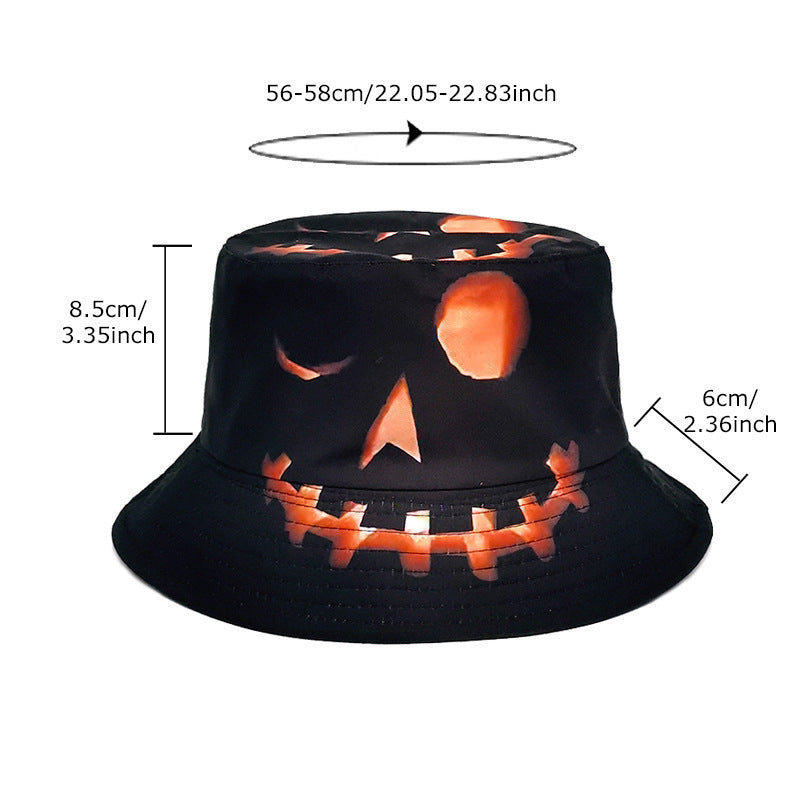 Halloween Fisherman Sun-shade Hat with Printed  Creative Cartoon Pumpkin Grimace