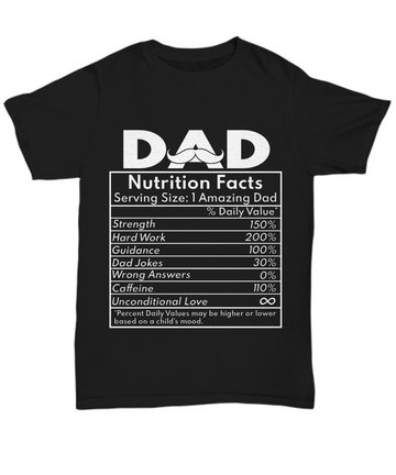 Dad Facts, Strength, hard work, guidance, dad jokes, wrong answers, caffeine, unconditional love