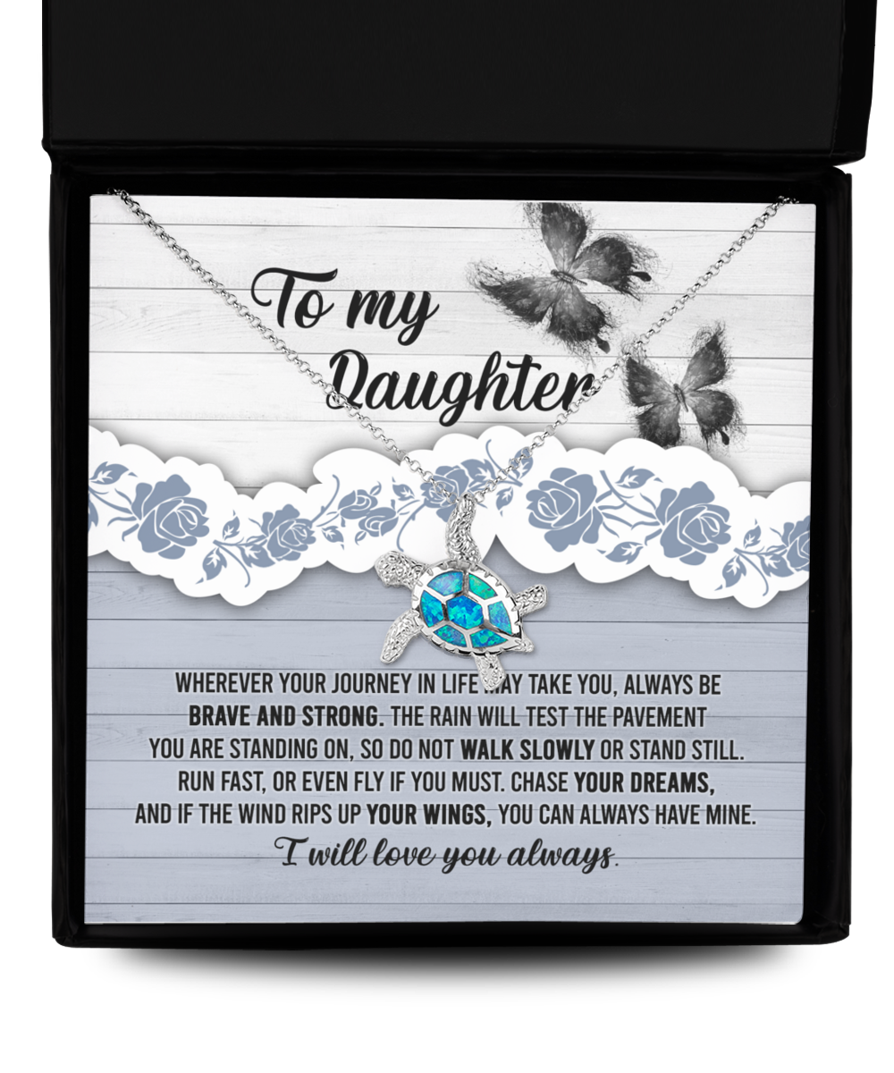 To My Daughter, always be brave and strong, do not walk slowly, run fast or even fly if you must, chase your dreams and if wind rips up your wings you can always have mine